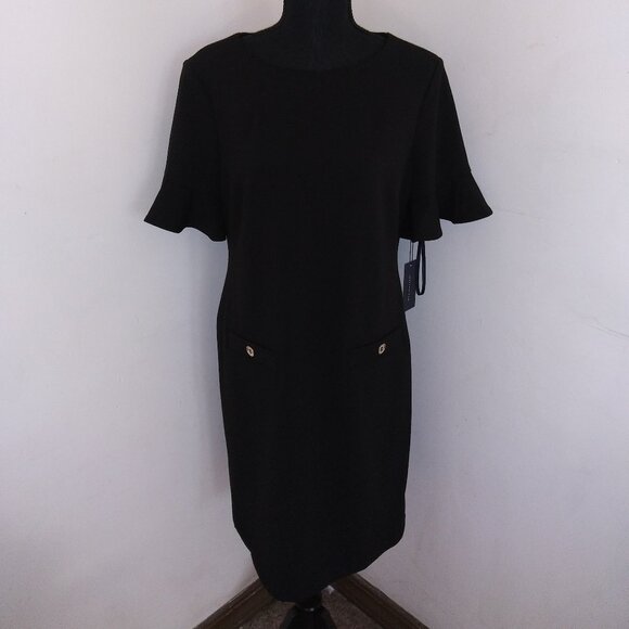 Tommy Hilfiger Black Flutter Sleeve Patch Pocket Shift Dress Size 12 - Picture 1 of 9
